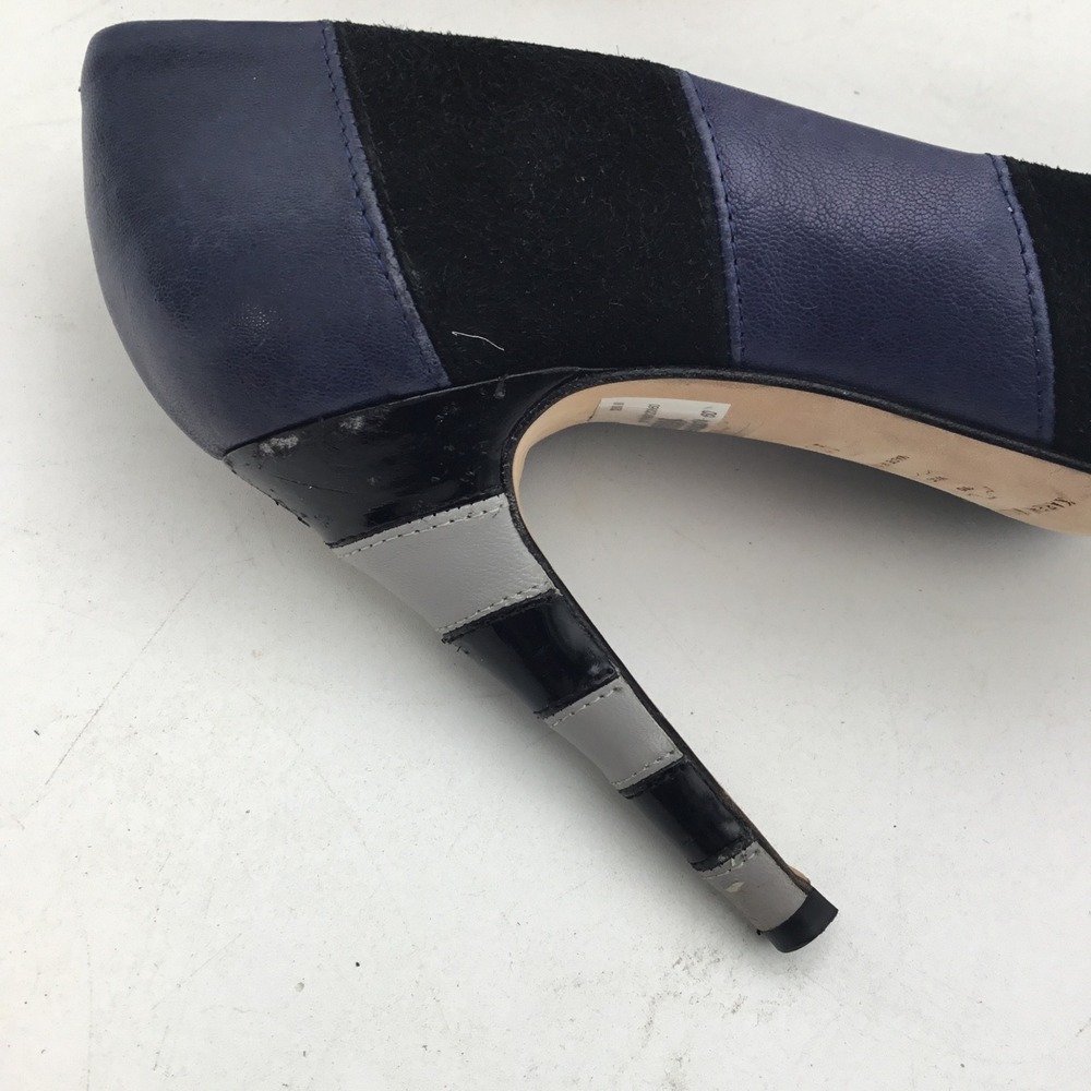 Karen Millen Navy Black Colorblock Suede Leather Striped Heel Pumps Italy 40 - Picture 8 of 8